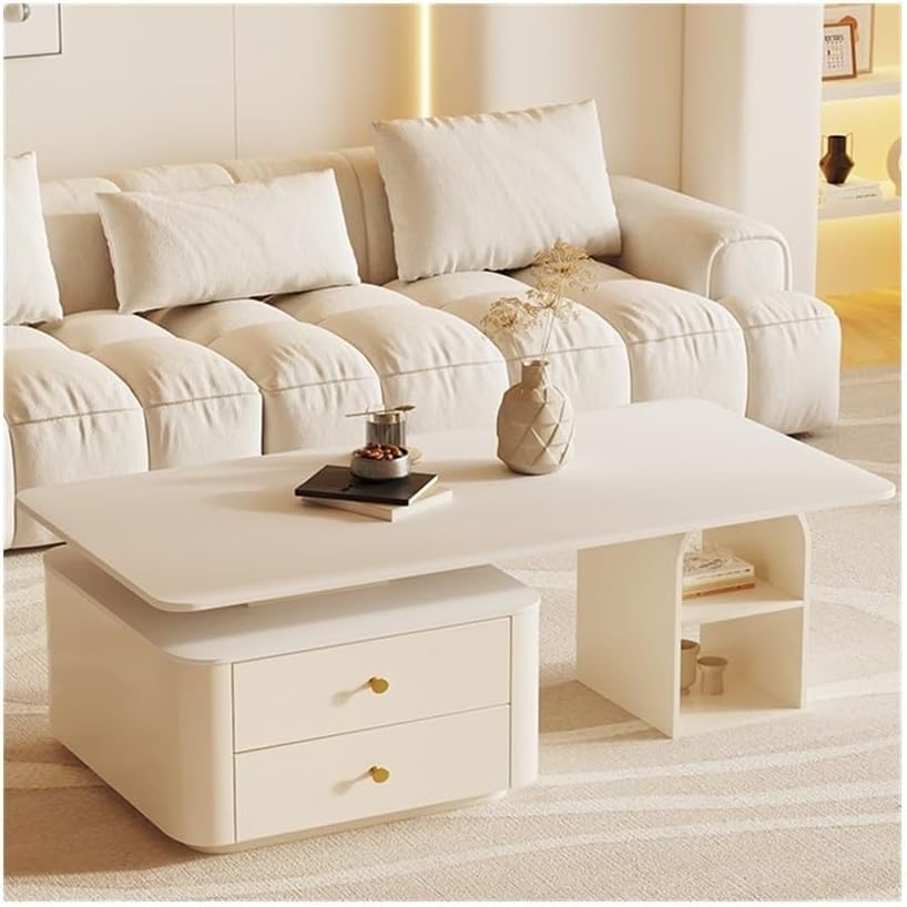 Coffee End Table Modern Luxury Rectangular Coffee Table for Living Room Small Space Cream Aesthetic Stone Table for Home Side Table(130cm)