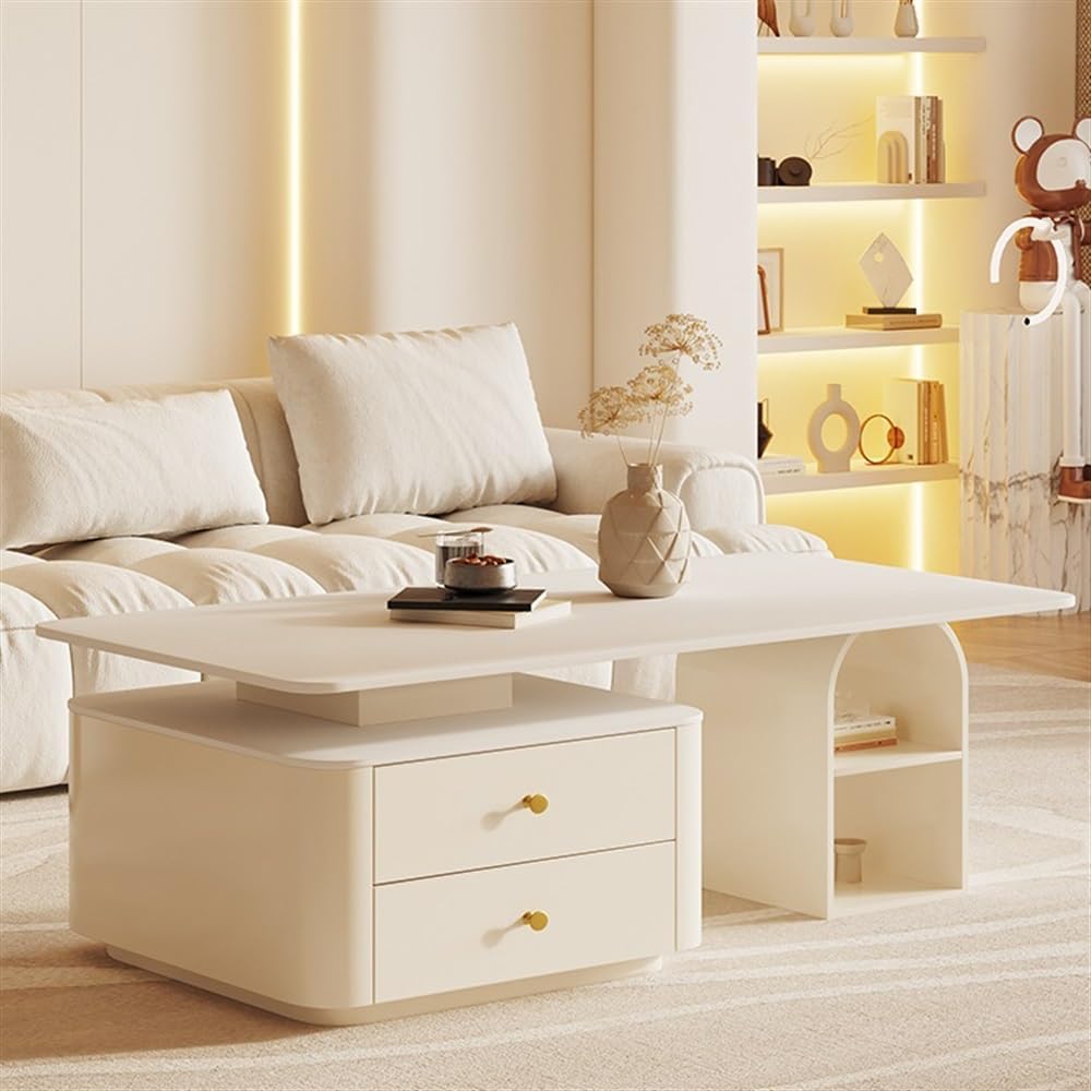Coffee End Table Modern Luxury Rectangular Coffee Table for Living Room Small Space Cream Aesthetic Stone Table for Home Side Table(130cm)