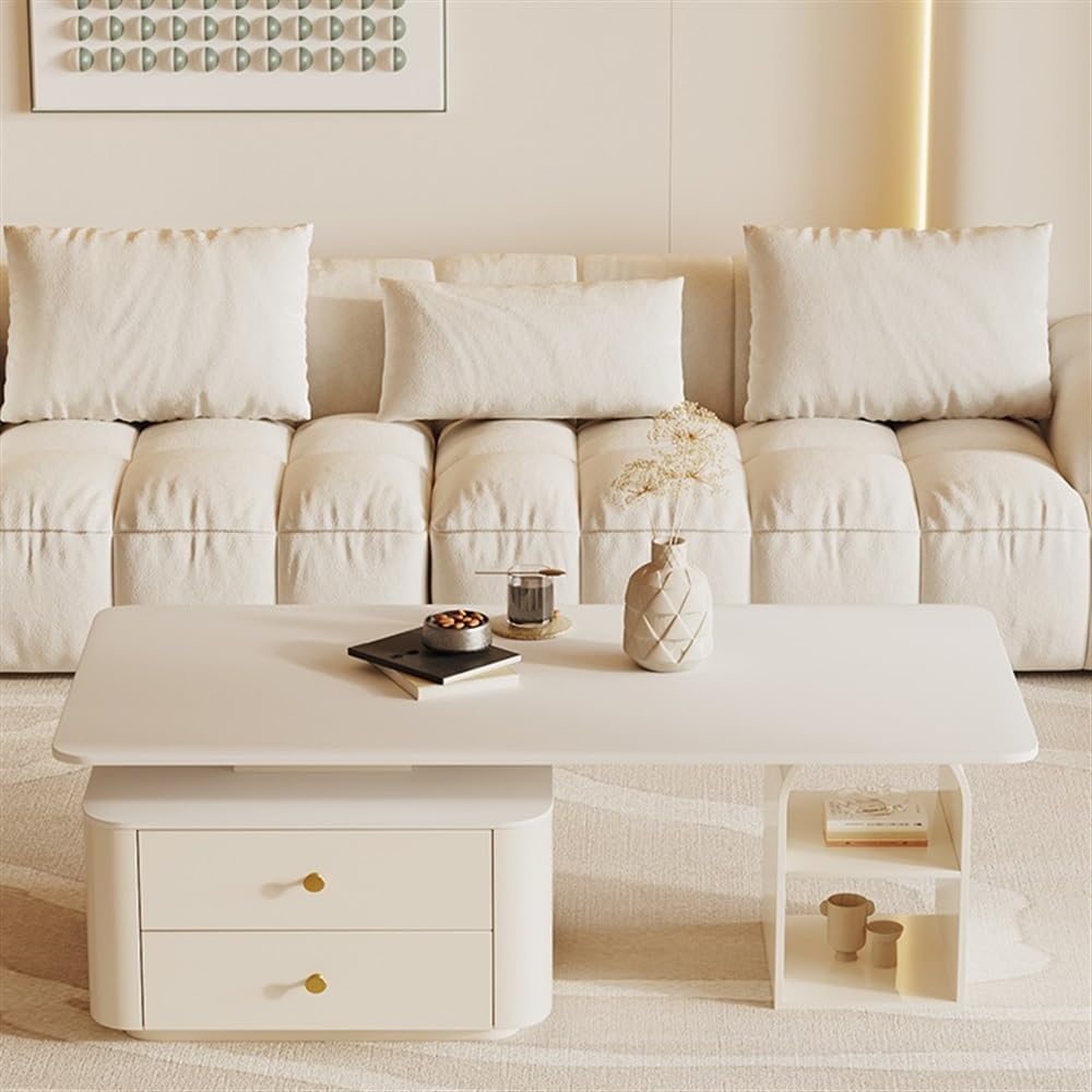 Coffee End Table Modern Luxury Rectangular Coffee Table for Living Room Small Space Cream Aesthetic Stone Table for Home Side Table(130cm)
