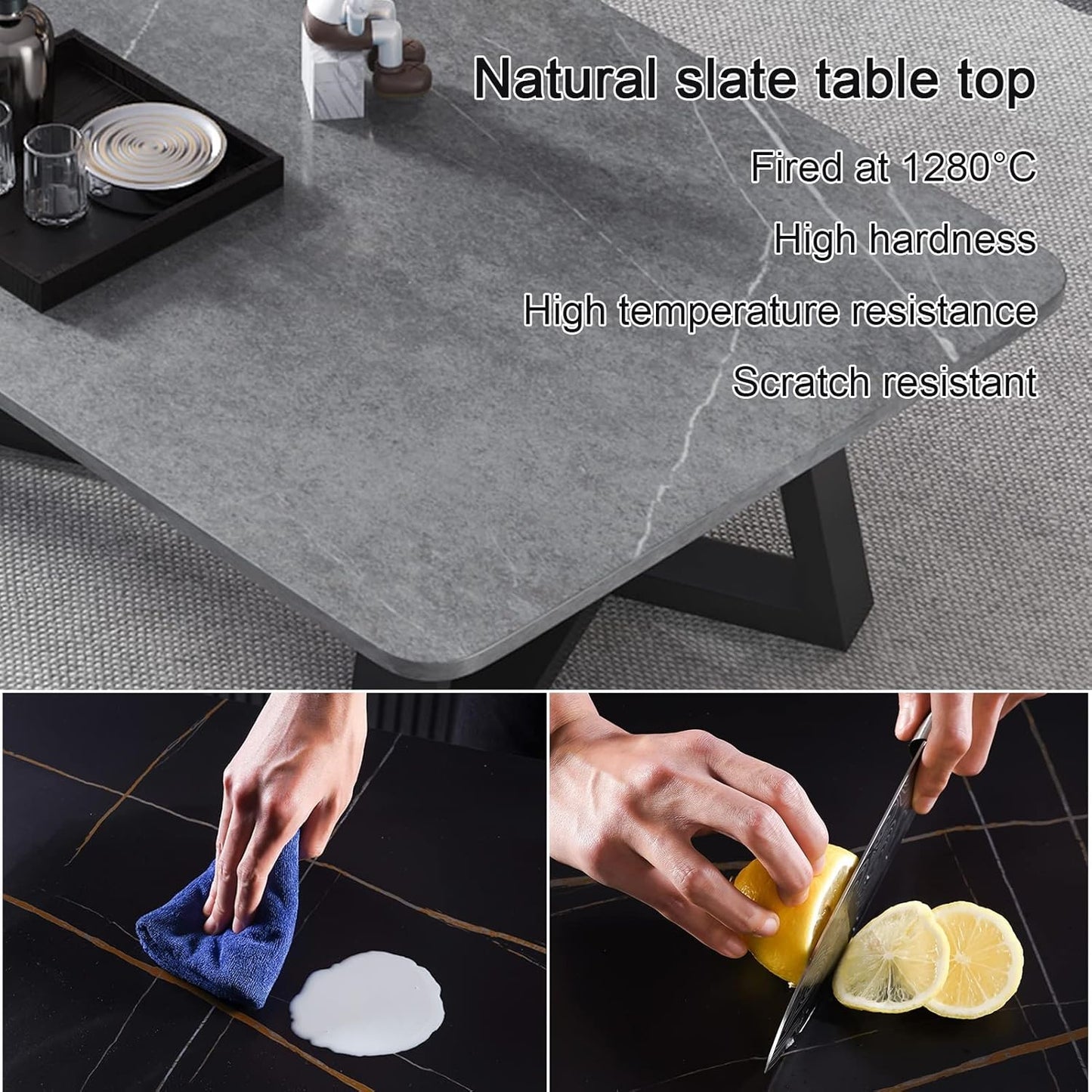 JKGHK Coffee Table Rectangle Slate End Table, Modern Accent Sofa Side End Table,Sturdy Metal Frame, Easy Assembly,for Living Room Balcony Office