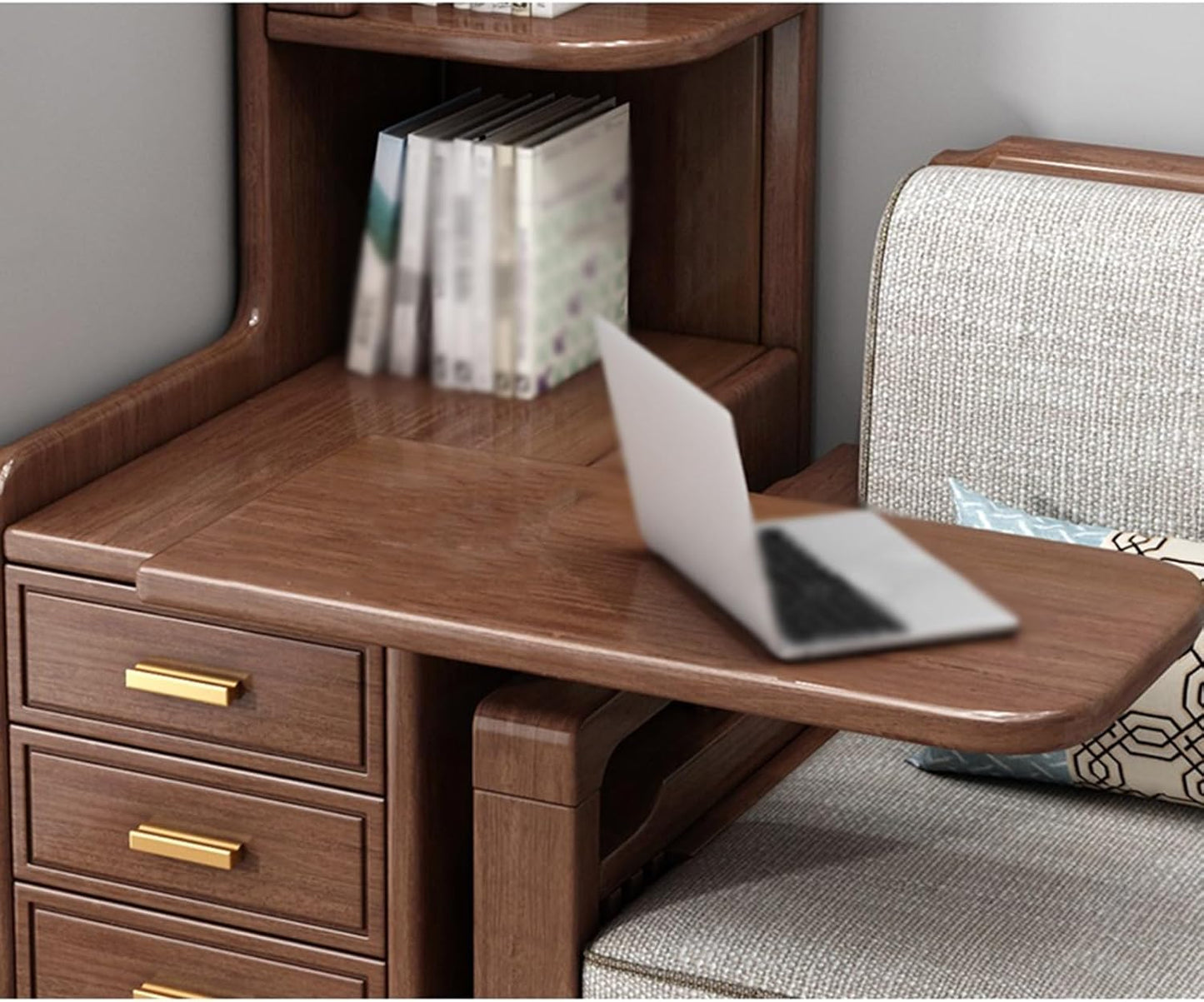 Sofa Side Table New Chinese Style Solid Wood Sofa Sideboard Walnut Sideboard Living Room Side Table Corner Table Sofa End Table Corner Storage Cabinet Creative Side Cabinet (Left)