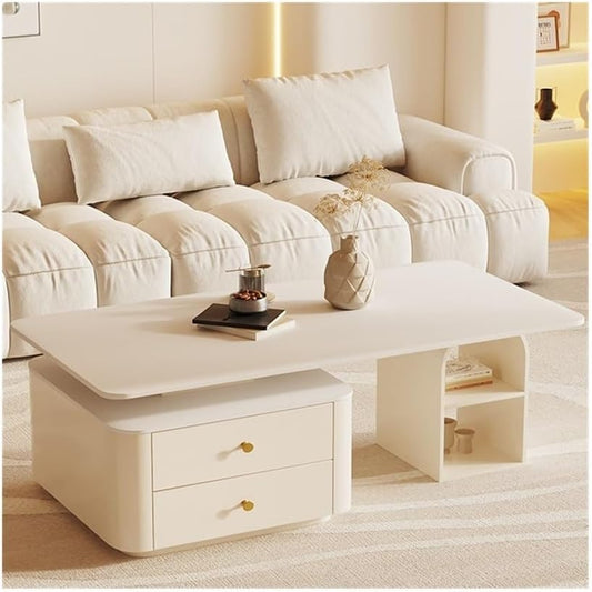 Coffee End Table Modern Luxury Rectangular Coffee Table for Living Room Small Space Cream Aesthetic Stone Table for Home Side Table(130cm)